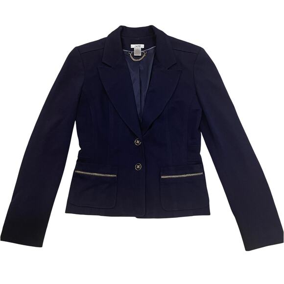 Vintage Y2K Cache Blazer 2 | Navy, Gold Enamel Buttons, Zip Pockets, Career - Picture 1 of 7